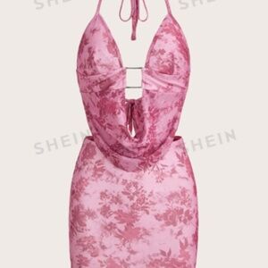 Floral Print Draped Front Halter Top & Bodycon Skirt